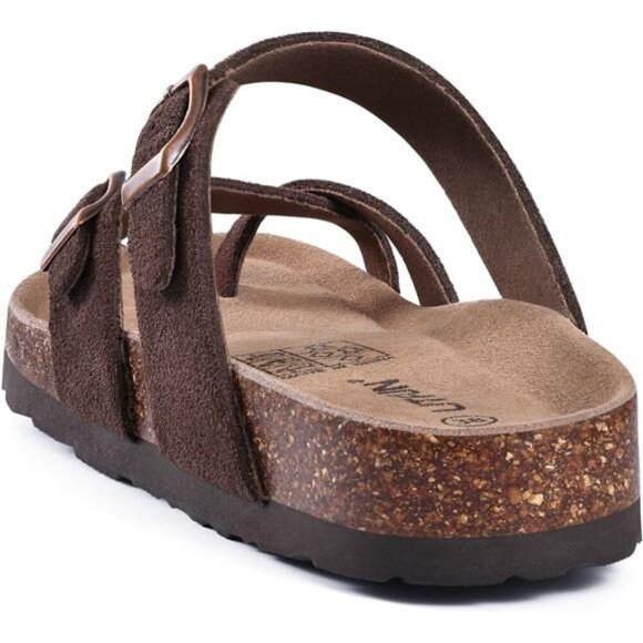 Suede Cork Footbed Sandals Women Adjustable Buckle Summer Comfort Slides - Picture 3 of 8